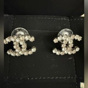 CHANEL Silver Crystal Earrings